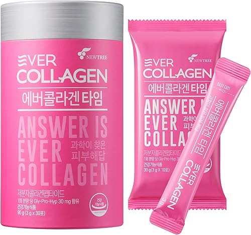 NEWTREE EverCollagen Time Low Molecular Fish Marine Collagen Powder Sticks Paquetes que toman sin agua, suplementos de colágeno coreano para