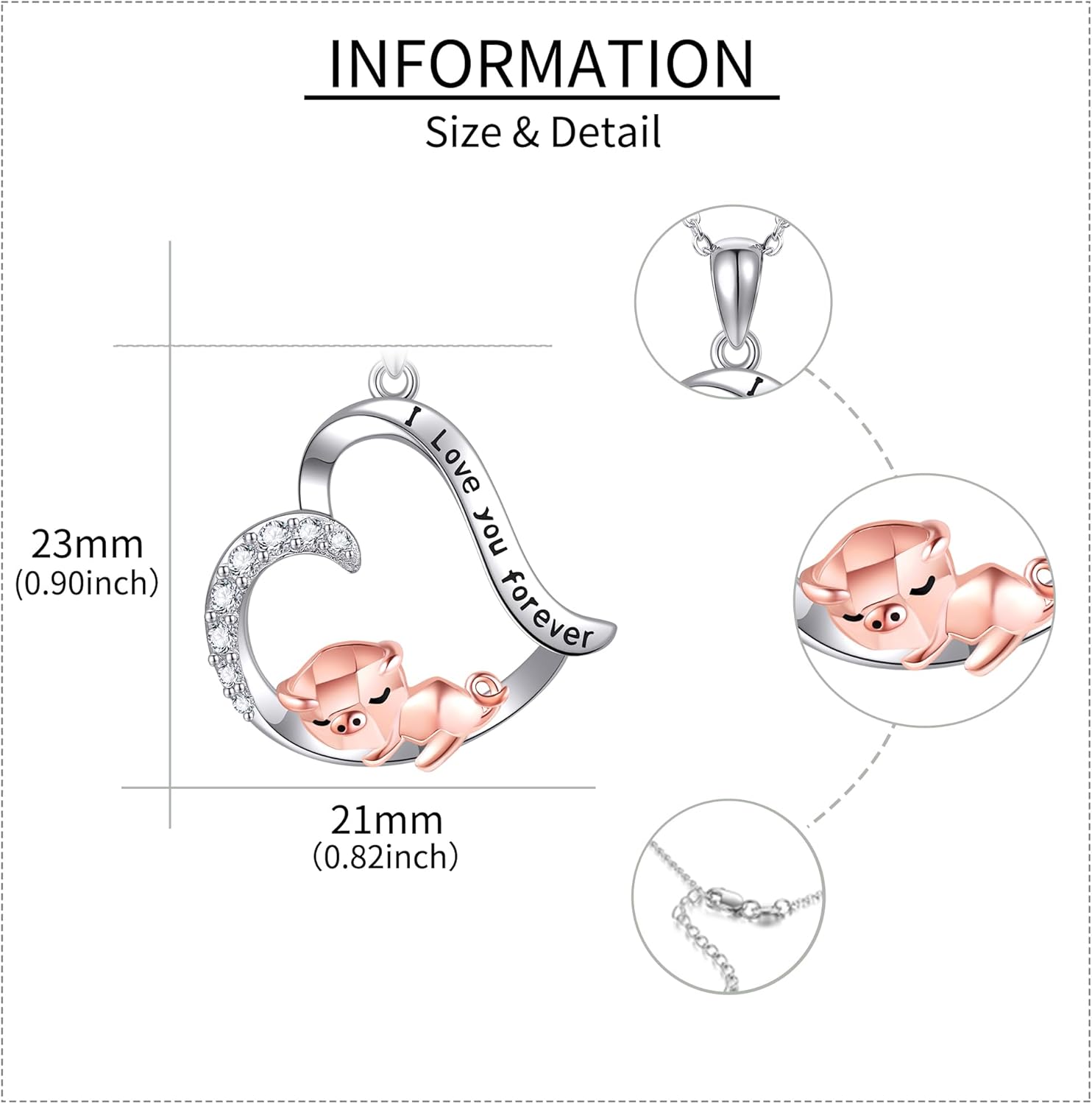 Fox/Pig/Sloth Necklace 925 Sterling Silver Heart Animal Pendant Necklace Animal Jewelry Gifts for Women - Image 5