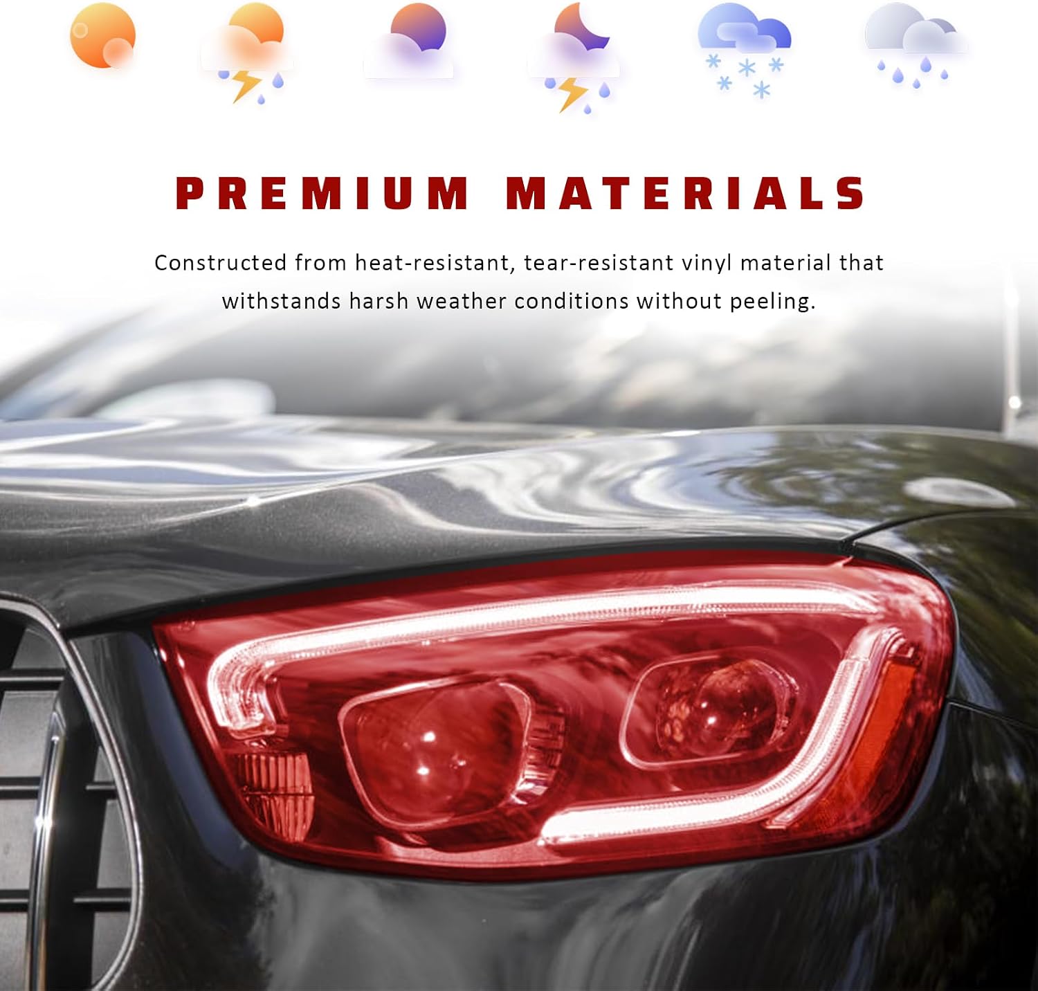 Car Light Tint Film, 12" × 48" Waterproof Headlight Vinyl Wrap Film Includes Squeegee & Cutter, Self-Adhesive Air-Release Wrap for Fog Lights, Taillights, and Headlights (Bright Red)