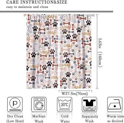Miniatura 136 de Cortinas opacas con estampado de patas de perro, estampado de patas de perro y huesos, tratamiento de ventana, cortinas con aislamiento térmico