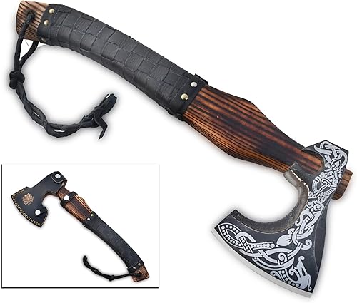 Miniatura 5 de Exquisita hacha vikinga hecha a mano, ideal para coleccionistas y entusiastas  Auténtica, artesanal  Hacha de estilo medieval con acero de alto