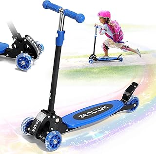 Kick Scooter for Kids 3-7 Age - Three Wheel Light Up Scooters, Lean to Steer,Foldable,Stable Dual Rear Wheels, Adjustable Height, for 3-5,5-7 Year Old Girls Boys Up to 120 Lbs