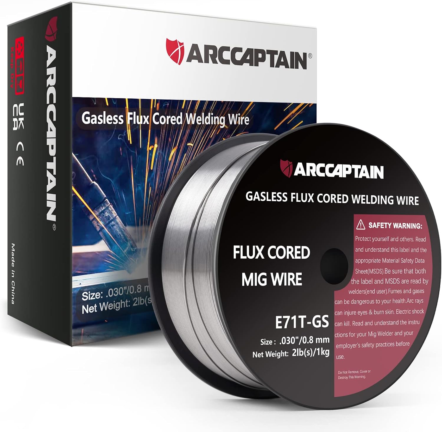 Flux Core Gasless Mig Wire, ARCCAPTAIN Mild Steel Welding Wire E71TGS.030-Diameter, 2-Pound Spool