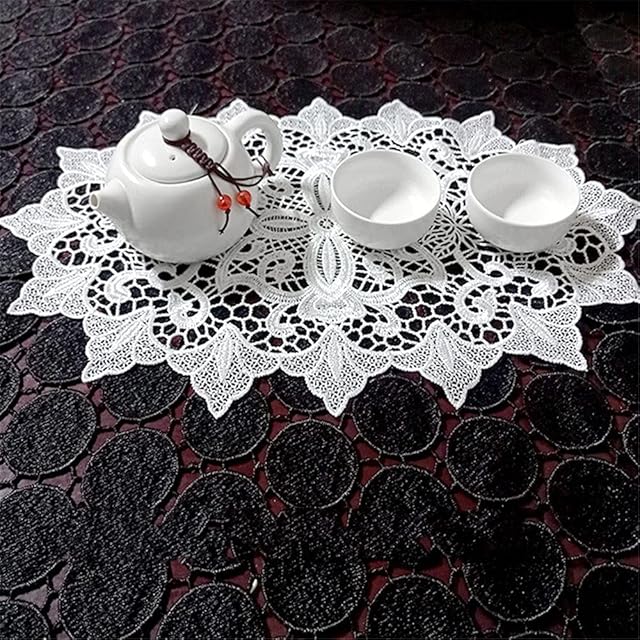 GIVBRO Lace Placemat Coasters Crochet Hollow Embroidery Tablecloth Round for Wedding Tableware Pillow Decoration White