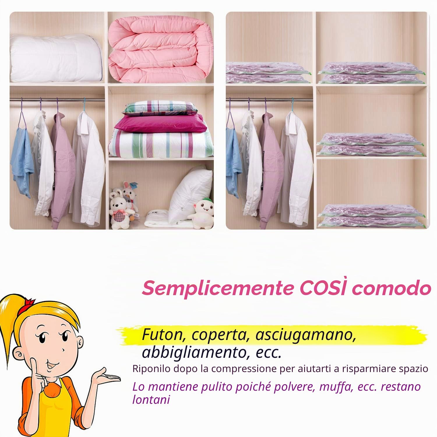 Opaza Sacchetti Sottovuoto, Jumbo [130x100 cm] Buste Sacchi Sottovuoto Salvaspazio Grandi per Vestiti, Piumoni,Abiti (4 Pezzi)