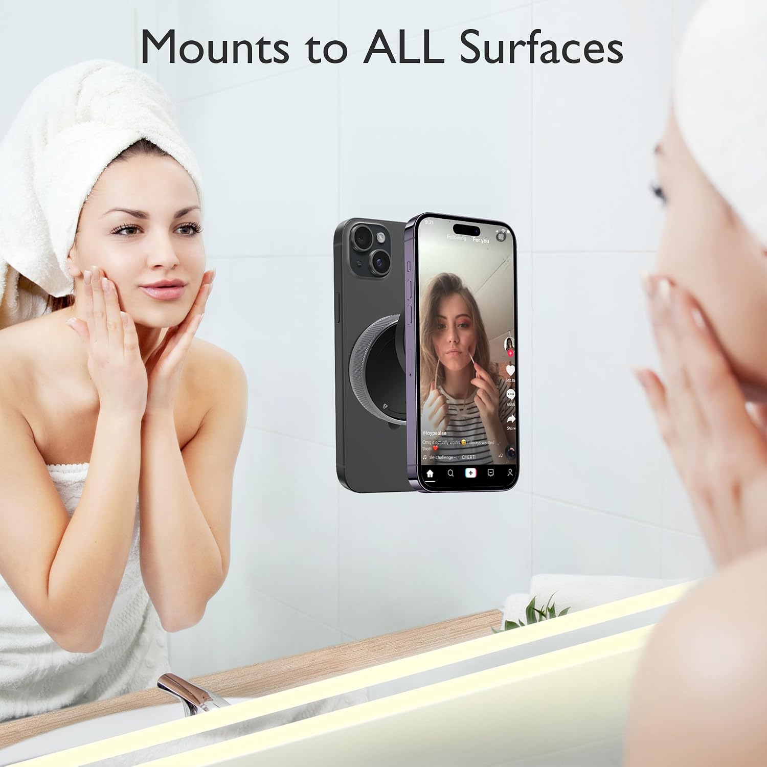 CornrStr Shower Phone Holder Mirror Mount (Black) – MagSafe Compatible Magnetic Suction Cup, Waterproof & Reusable for Bathroom, Car Windshield, Gym, Fits iPhone 17/16/15 & Android image 5