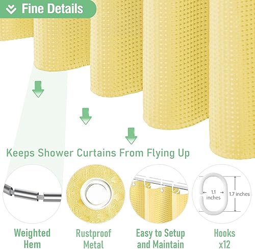Vista 246 de Dynamene Cortina de ducha larga de tela negra – Cortinas de ducha de tela alta y resistente con textura de gofre, juego de cortina de baño de lujo
