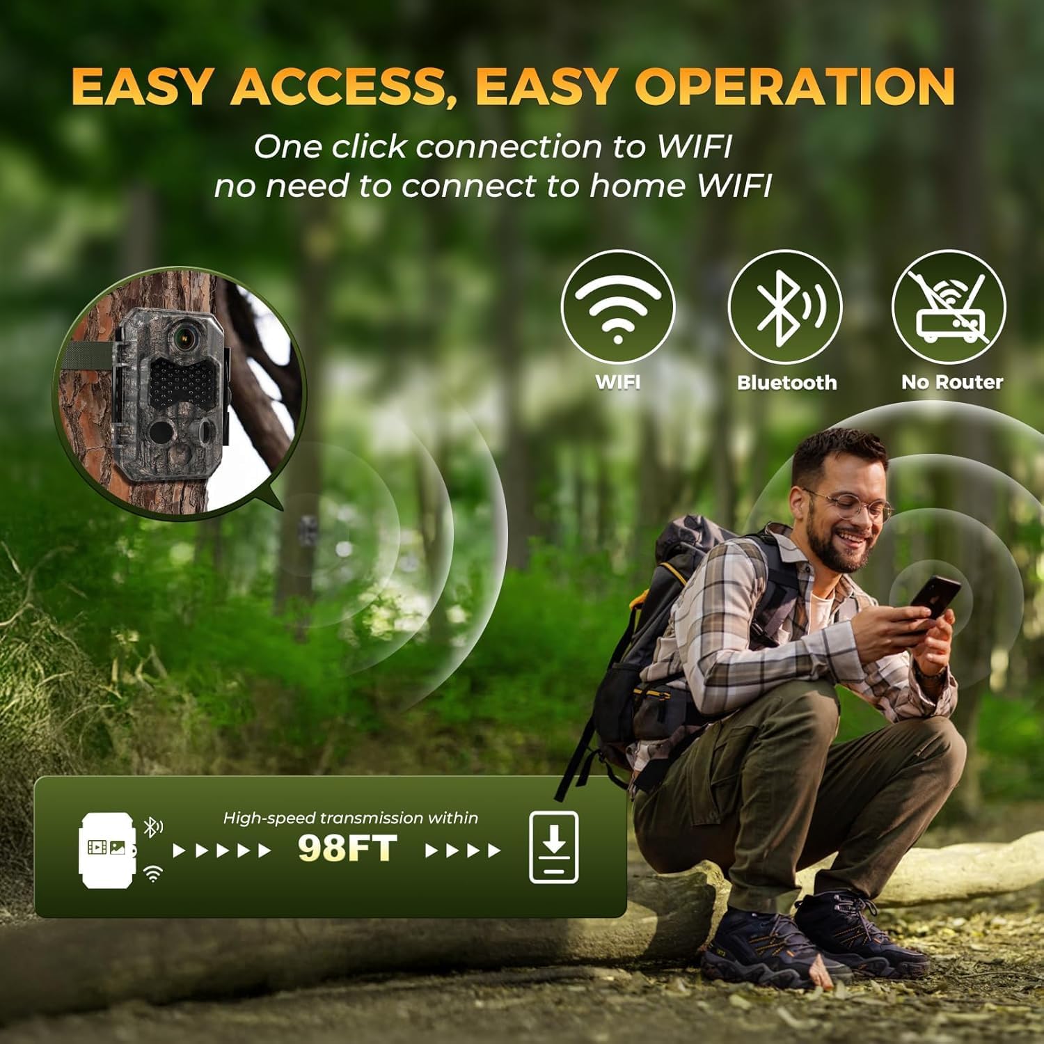 4K 84MP WiFi Trail Camera, Wildlife Camera 0.1s Trigger, Game Camera with 130°Wide Angle, Trail Cameras with Night Vision Motion Activated Waterproof Suitable for Outdoor Wildlife Detection