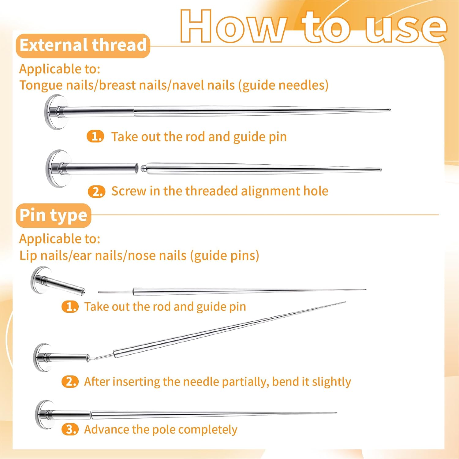 Flat Back Earring Applicator for Changing Jewelry: 19Pcs Piercing Taper Insertion Tool with Threaded/Threadless Pins Ball Grabber for Changing Jewelry 14G 16G 18G Stainless Steel Body Piercing Tool