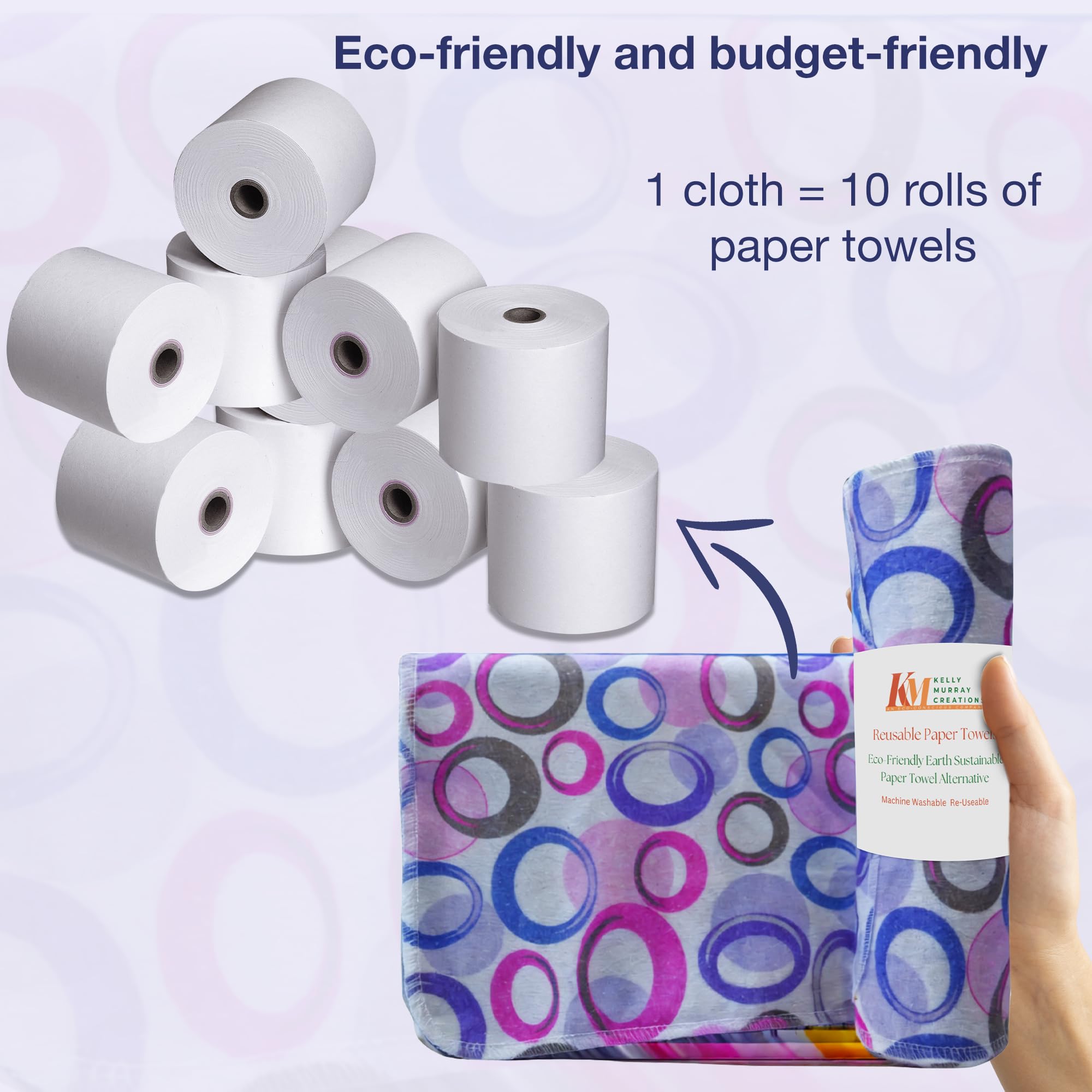 Toallas de papel reutilizables, toallas de algodón de 10 x 10 pulgadas, rollo de 10 unidades, impresión de utensilios de cocina, ecológicas, lavables, de secado rápido, paños de