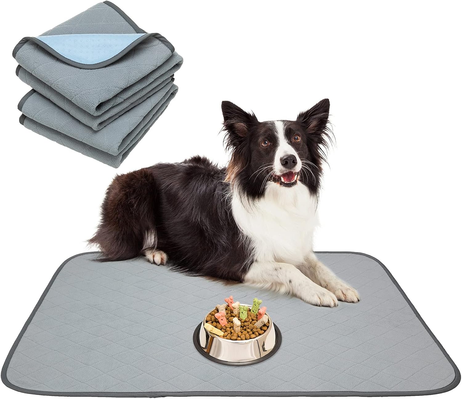 KOOLTAIL Waterproof Dog Food Mat Non-Slip 2 Pack - Absorbent Dog Bowl Mat Large Dogs Feeding Mat Washable Puppy Pee Pads for Dogs Doggy Cats Reusable