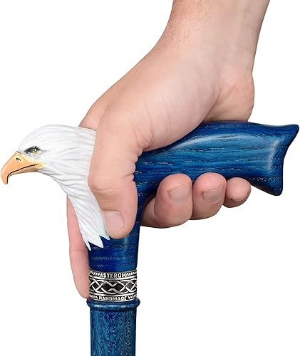 Miniatura 6 de Asterom Bastón de madera tallada pintada a mano para hombre, águila calva, bastón de madera único, elegante bastón