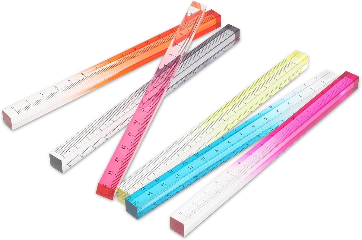 6pcs Colorful Clear Straight Ruler, 6 Inch Cube Acrylic Ruler Set Transparent Gradient Rulers Lightweight Measuring Tool for Students Adults School Classroom Office