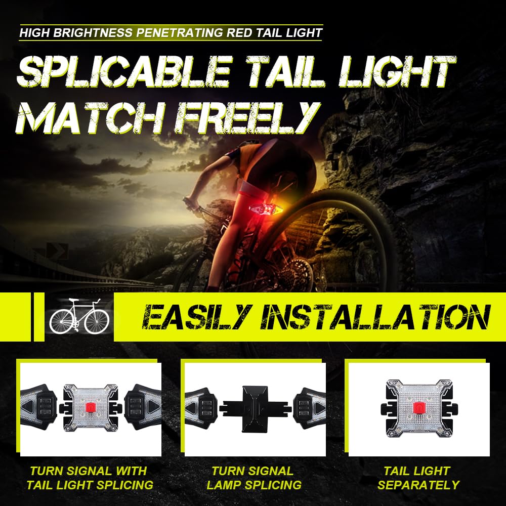 Divisi Luci Posteriori per Bici con Lampeggiante, Lampeggiante Bici Ricaricabili USB Telecomando Lampeggiante Bici con Indicatore di avvertimento Flash e Luce Posteriore Rosso per Bicicletta-3PCS