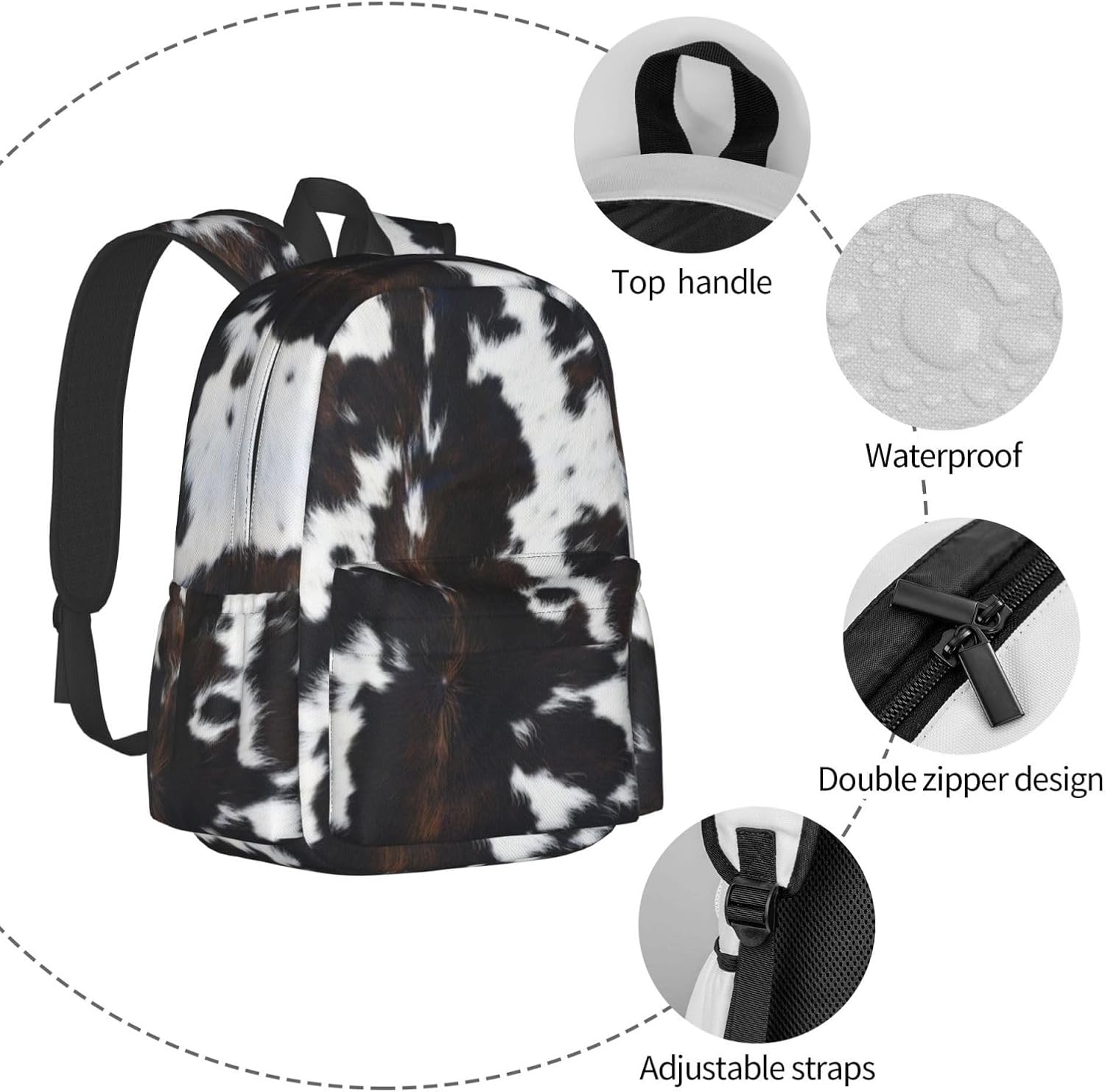 Cow Real Fur Backpack School Bag Lightweight Bookbag Laptop Travel Daypack For Kids Girls Boys Teens - Image 4