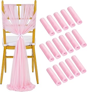 Pink Chair Sashes 16 Pack Wedding Chair Covers Tulle Sashes for Baby Showers Party Decor