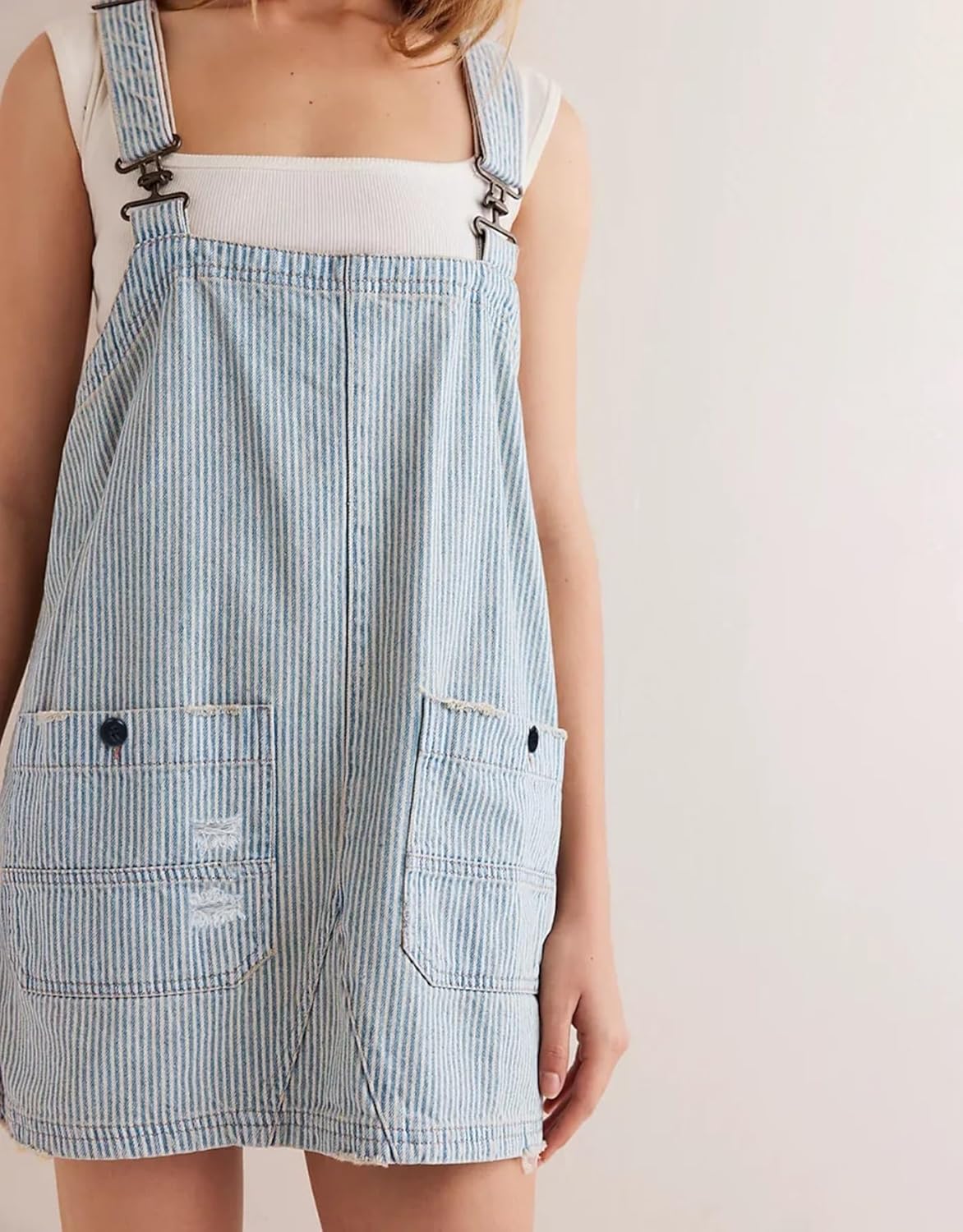 Kedera Women's Denim Overall Dress Jean Romper Mini Dress Adjustable Strap Denim Dress with Pockets - Image 3