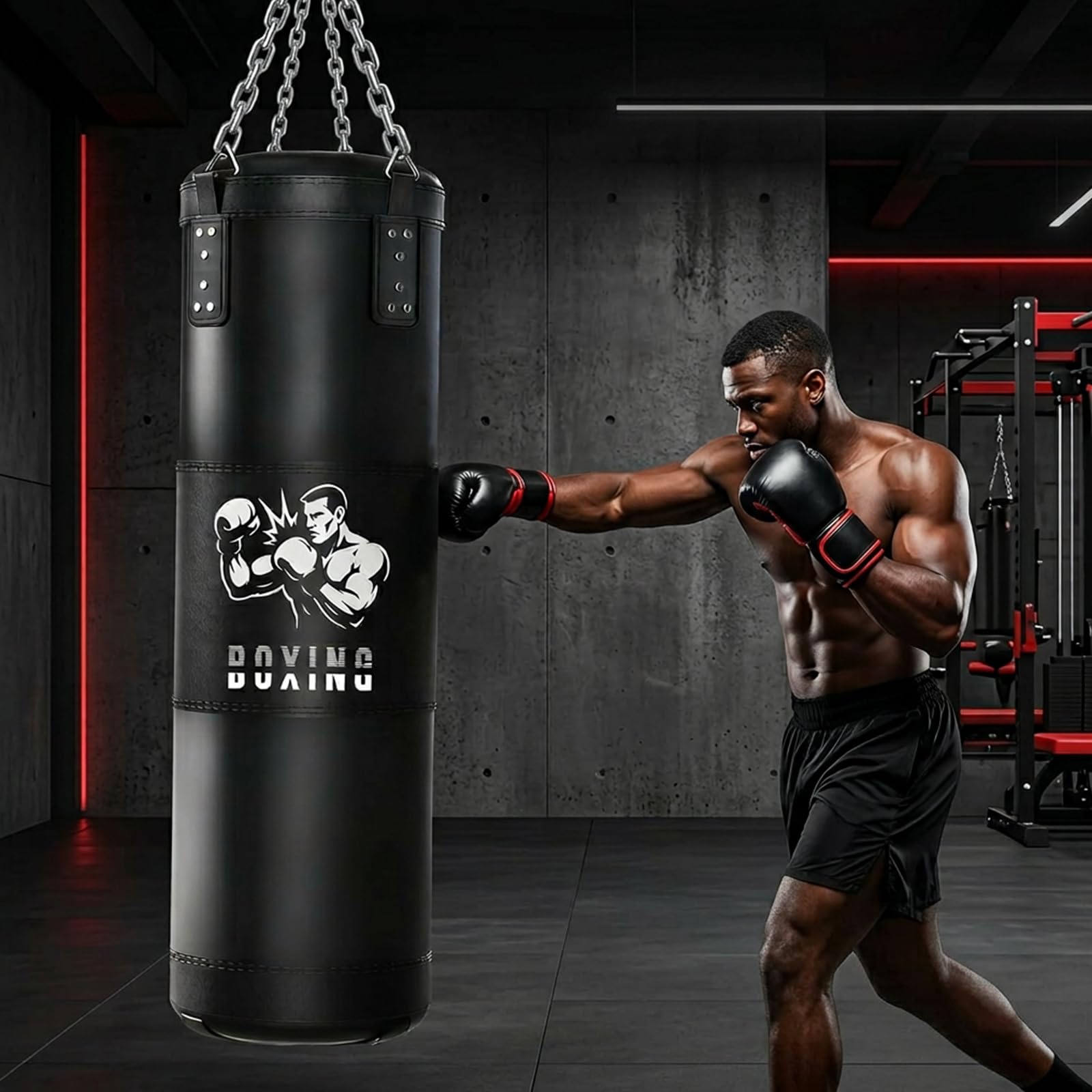 Ninonly - Sacco da boxe per adulti, 100 cm, pesante, con sacco da boxe vuoto, da appendere, palla di reattività, bende per MMA, karate, kickboxing, boxe, casa, palestra, allenamento (non riempito)