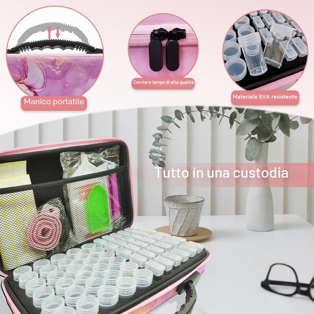 60 Slots Diamond Painting Kit, Organizer Accessori, Vasetti Rotondi Contenitore Trasparente per immagazzinare Pietre, Perline e Kit di Strumenti per Il Fai-da-Te