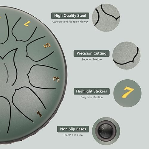 Vista 34 de Tambor de lengua de acero, 13 notas, 12 pulgadas, tambor de acero con bolsa de tambor, libro de música, mazos de tambor, soporte de mazo, púas