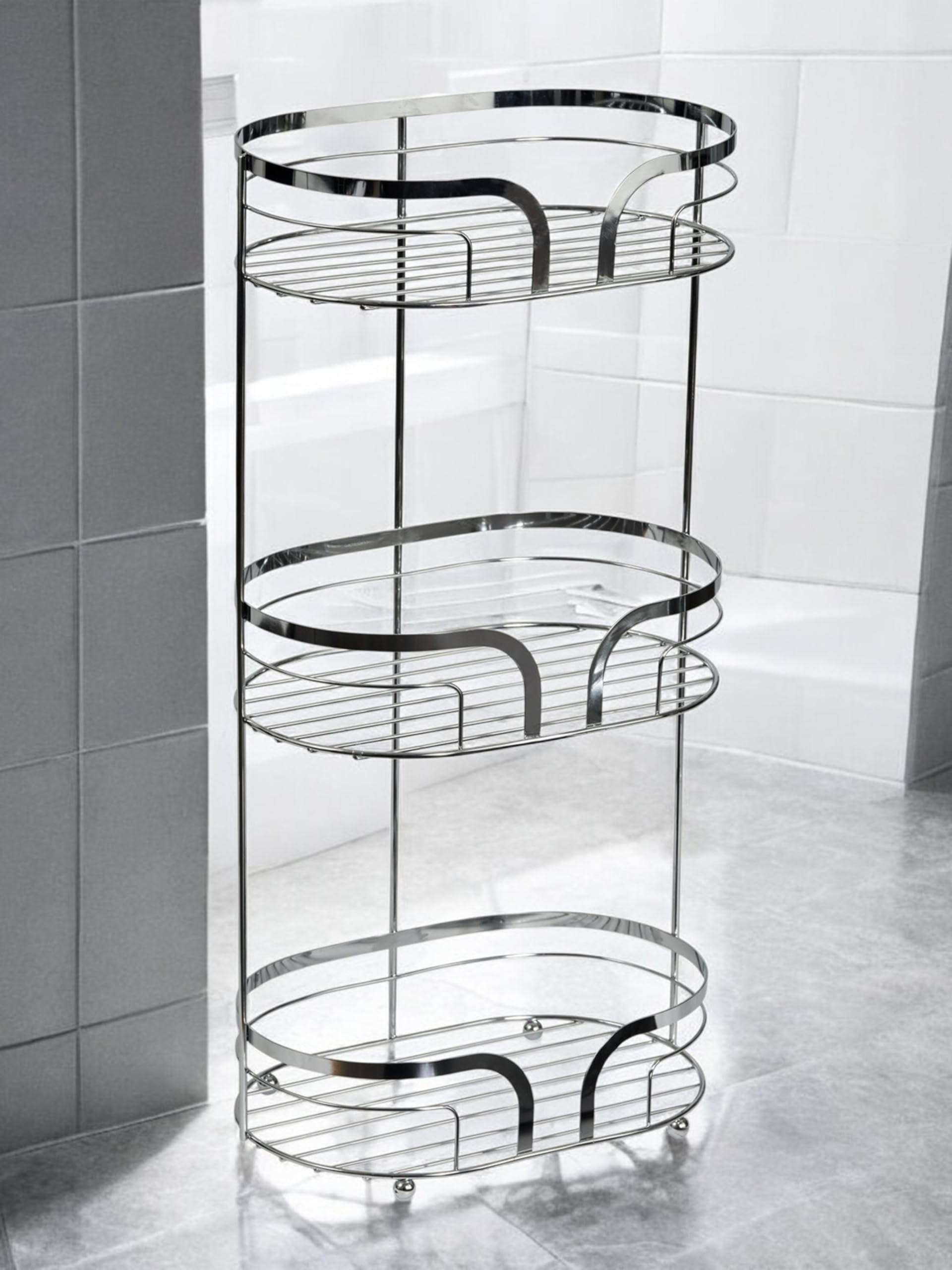 Showerdrape Freestanding Bathroom Floor Caddy Chrome
