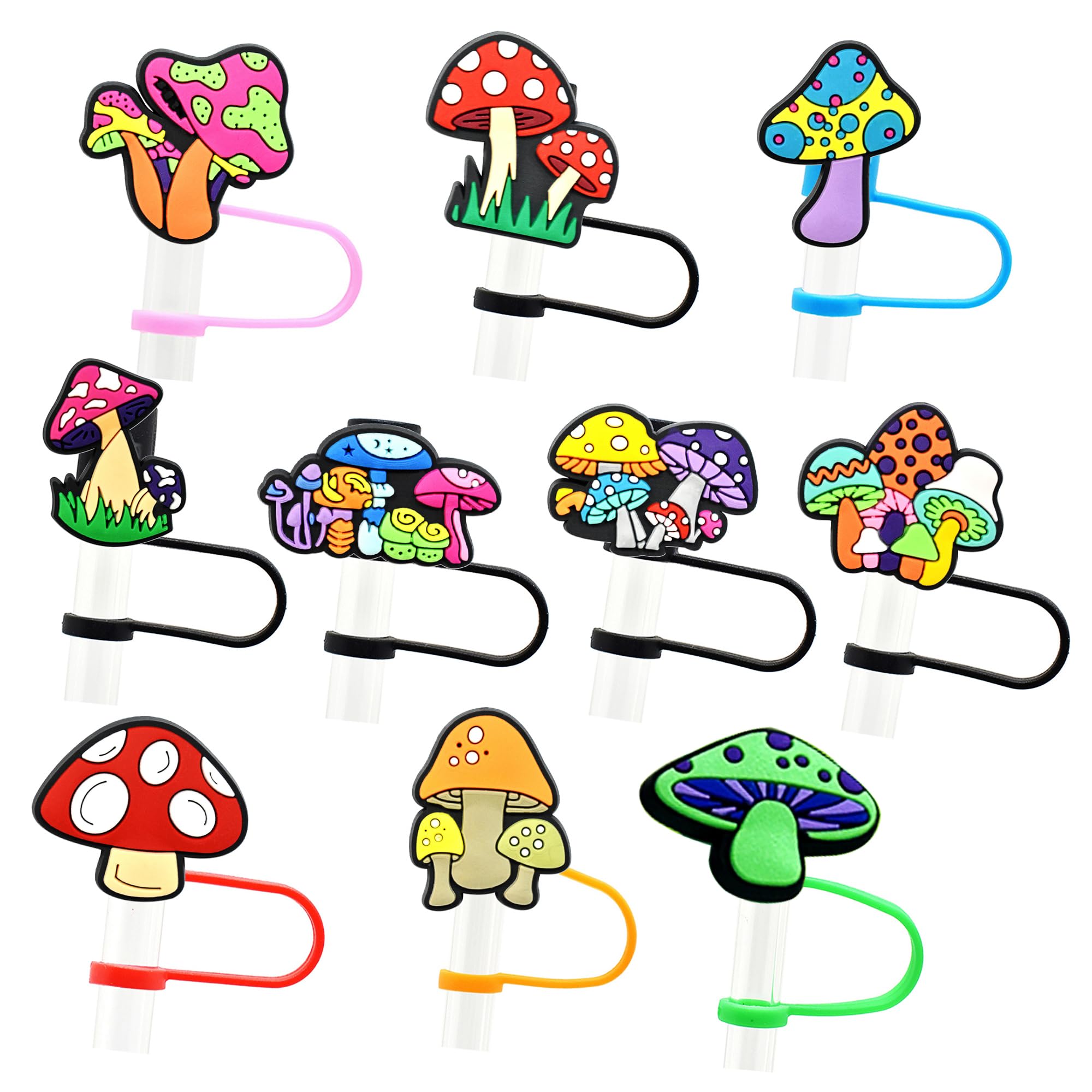 YEALQUE 10mm 0.4in Straw Covers,10PCS Mashroom PVC Straw Toppers,Compatible with 30&40 Oz Tumbler with Handle, Reusable and Dust Proof,Party Favor Gifts