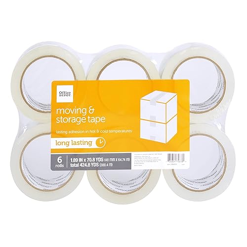 Office Depot® Cinta de embalaje para mudanzas y almacenamiento, 1.89 pulgadas x 70.8 yardas, transparente, paquete de 6 rollos