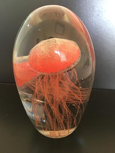 Miniatura 2 de G.I.I Pisapapeles de doble medusa de cristal, color rojo, brilla en la oscuridad, 5 pulgadas de alto.