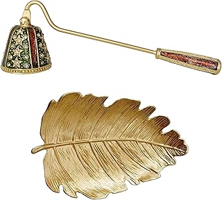 Candle Snuffer and Small Leaf Shaped Trinket Dish - A Unique Extinguisher Tool and Gold Jewelry Organizer Set for Stylish Home Decor Enthusiasts and Candles Lovers Alike