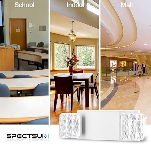 Vista 18 de Paquete de 2 luces de emergencia para negocios, con batería de respaldo, cable duro, certificado UL 924, CA 120/277V, luz de emergencia LED