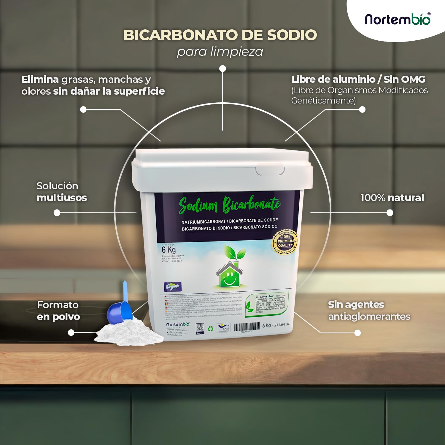 Nortembio Bicarbonato de Sodio Sin Aluminio 850 g Natural Limpieza Multiusos