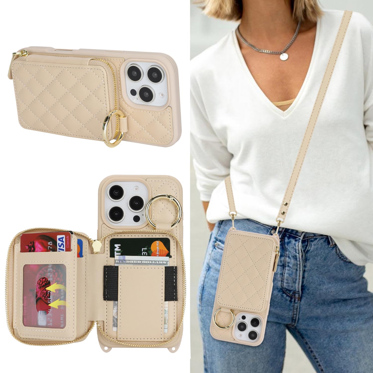 Crossbody Wallet Case for iPhone 16 Pro-White