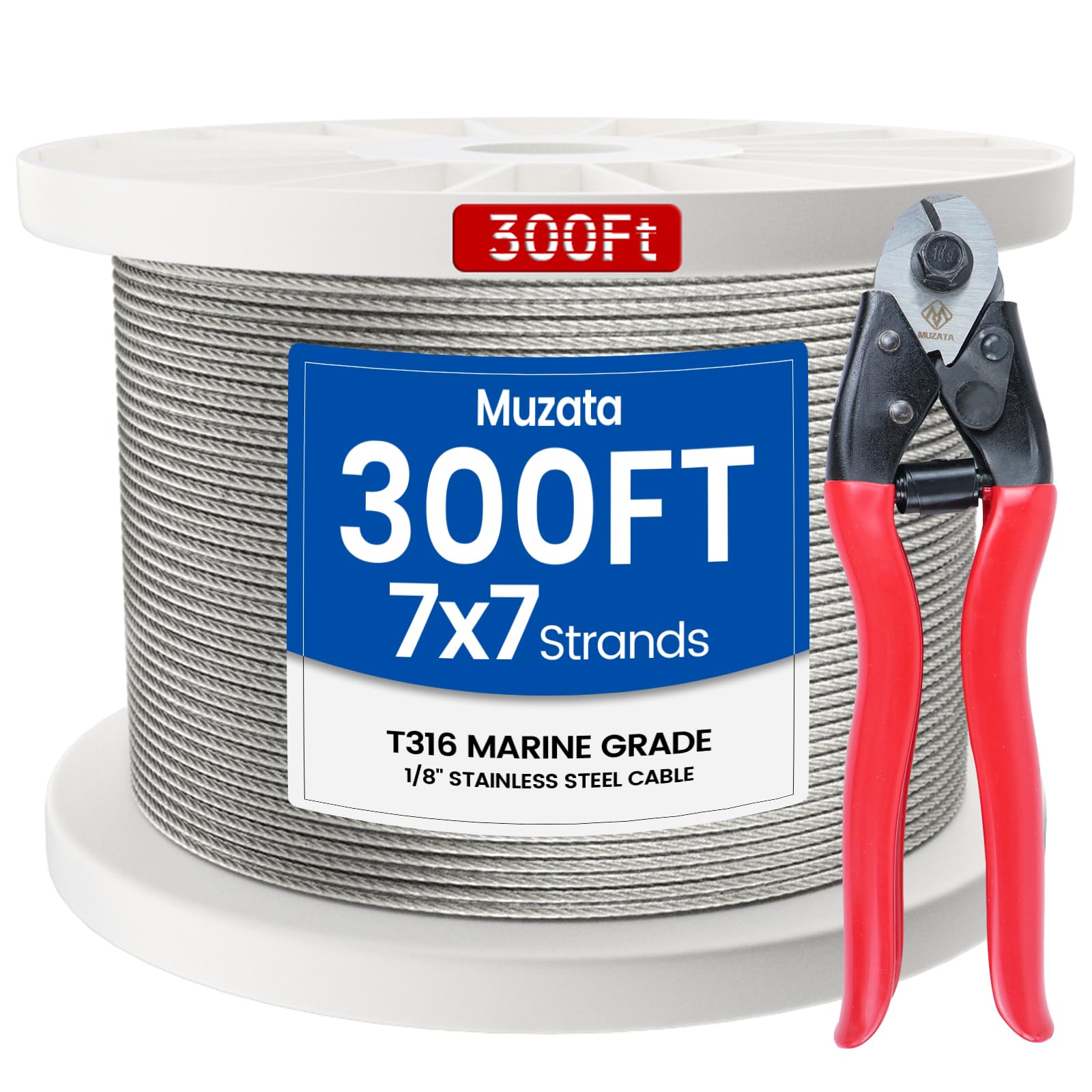 Câble acier inoxydable 1/8" Muzata pour kit garde-corps balustrade 300m