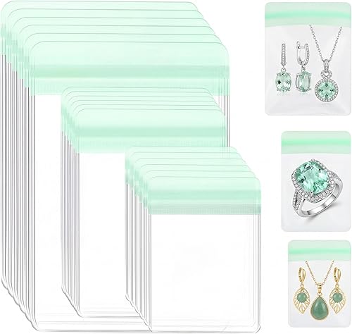 Miniatura 11 de Clabby 120 bolsas de joyería de PVC transparente, bolsa de almacenamiento de joyas de plástico, anillos transparentes, aretes, bolsas antideslustre