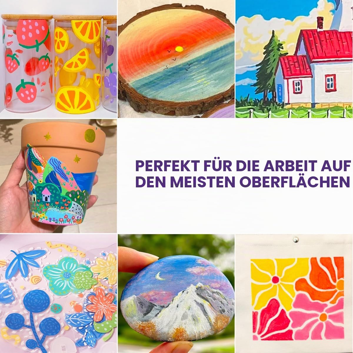 Arrtx Acrylmalstifte 60 farben, Pinselspitze Acrylstifte für Steine Wasserfest Felsmalerei, Glas, Stein, Holz, Keramik, Stoff, Leinwand, Porzellan, Metall usw