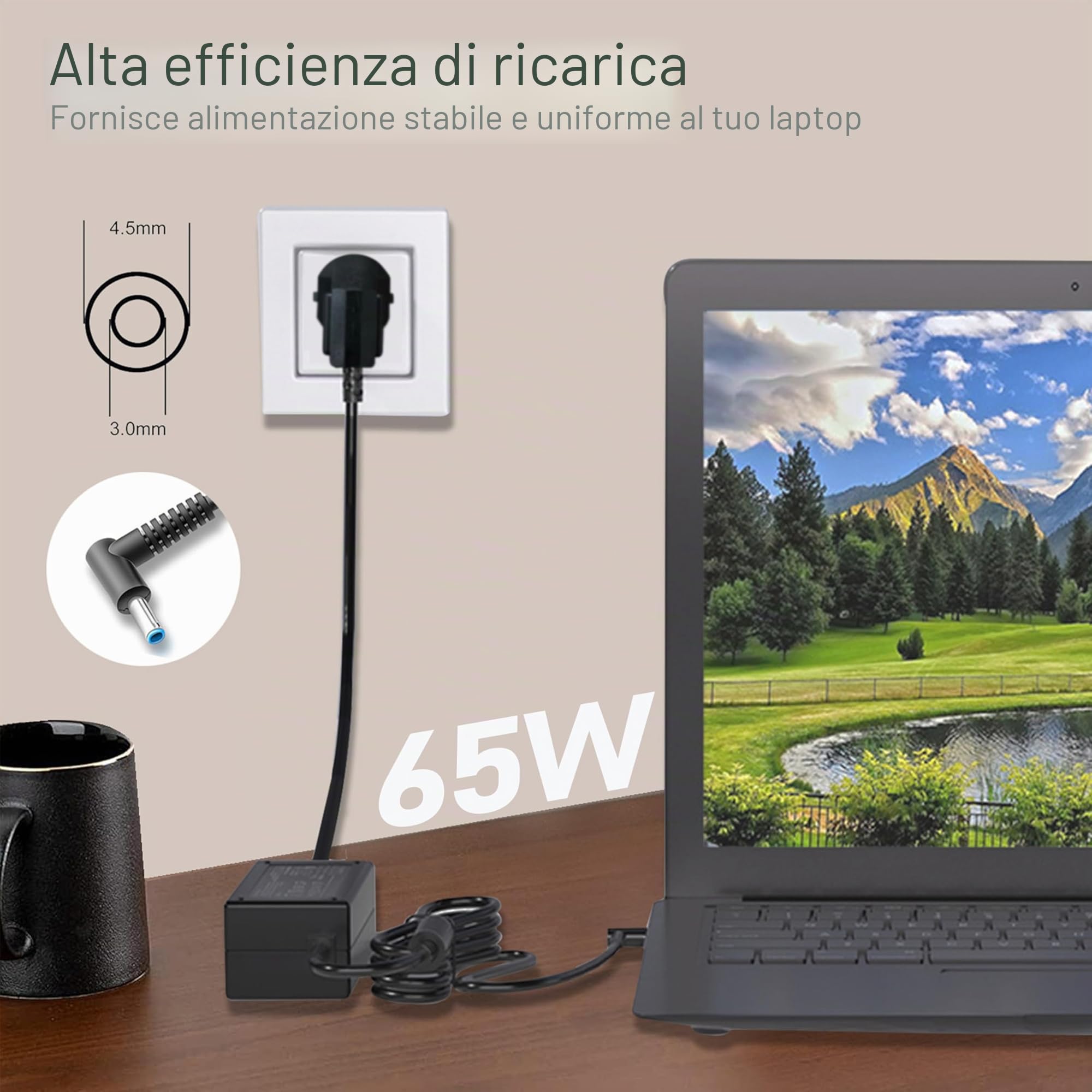65W Caricatore Alimentatore per HP EliteBook 840 850 845 830 820 650 640 G9 G8 G7 G6 G5 G4 G3 G2 G1 745 735 725 755 G6 G3 Pavilion X360 11 13 15 Zbook G4
