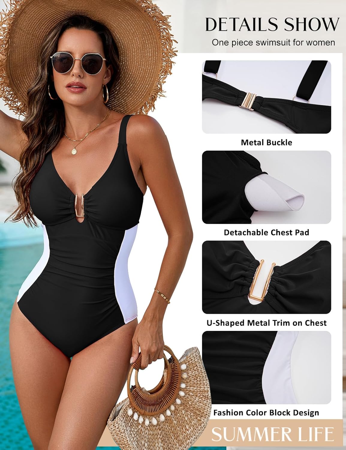 Womens Tummy Control One Piece Swimsuit Sexy Color Block Shapewear Swim Suits 2026 U-Wire Slimming Swimwear