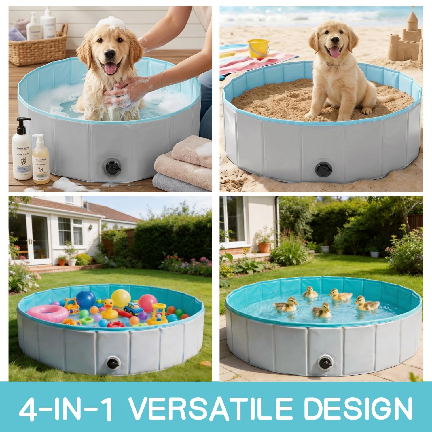 Piscina para Perros Grandes y Pequeños, Piscinas Plegable Rigida Antideslizante, Bañera para Mascotas Portátil con Desagüe, para Mascotas, Gatos, Uso Interior y Exterior (80x20cm) (Small)