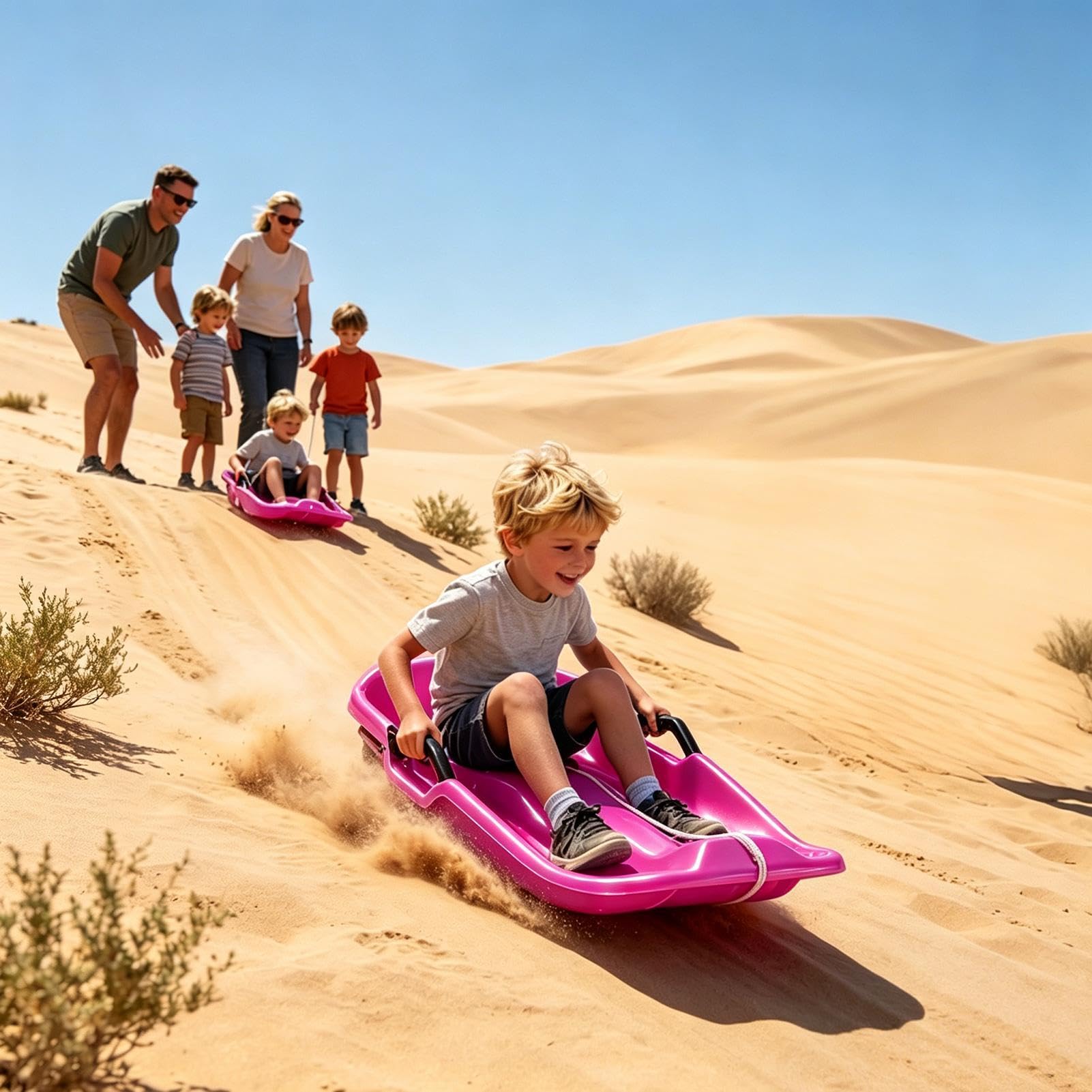 Kinderschlitten 2-Personen Tragbares Toboggan-Spielzeug Inklusive Zugseil