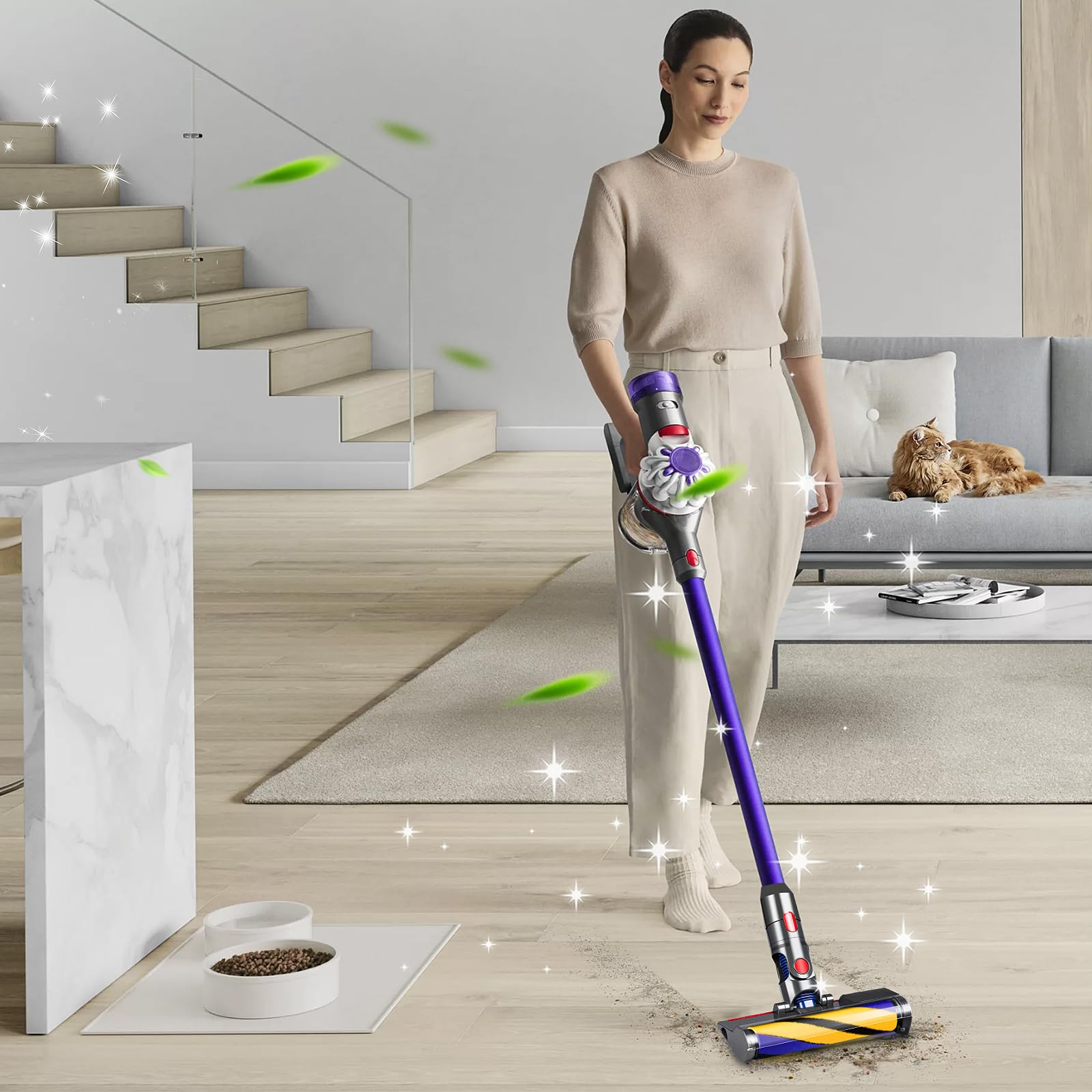 Cabezal de repuesto para aspiradora inalámbrica Dyson V7 V8 V10 V11 V15, cepillo de microfibra con luz láser LED verde, adecuado para suelos de madera dura y alfombras