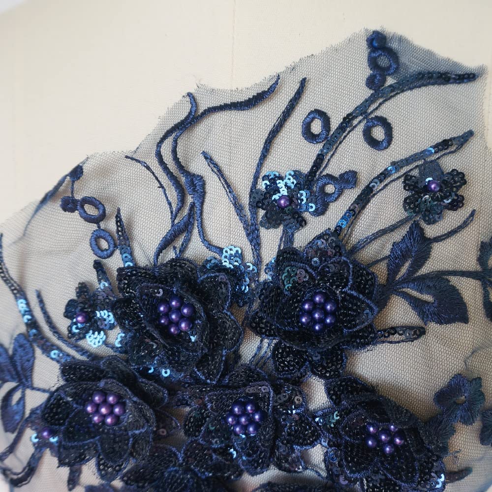 Naszywki z haftem i aplikacją 30cm*26cm 3D Kwiat Koronka Tkanina Koraliki Cekiny Tassel Haft Suknia Ślubna Aplikacja Kołnierz Szyć Łatka do Dekoracji Ślubnych