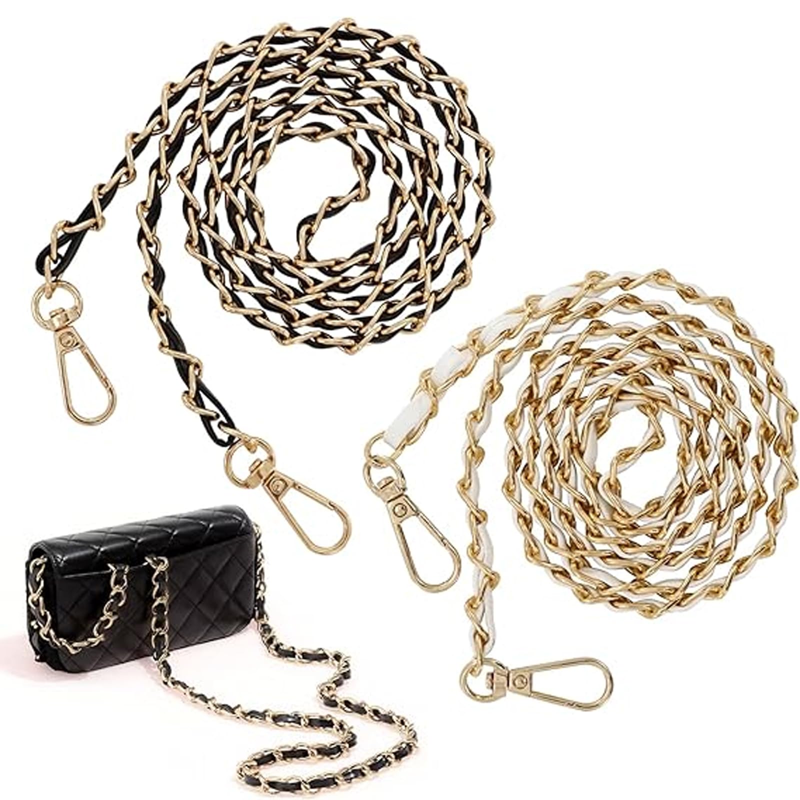 Bag Straps for Sling Bag, 2 Pack Replacement Chains for Shoulder Bags, Broad Strap Sling Bags Women, Black and Gold Bag Chain Strap, 120cm Length Bag Making Accessories