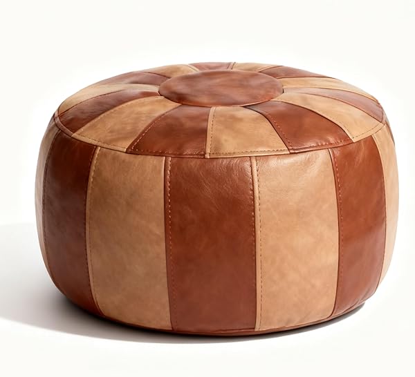Thgonwid Unstuffed Moroccan Storage Pouf Foot Stool Ottoman Seat Handmade Faux Leather Bean Bag Floor Chair Foot Rest fo