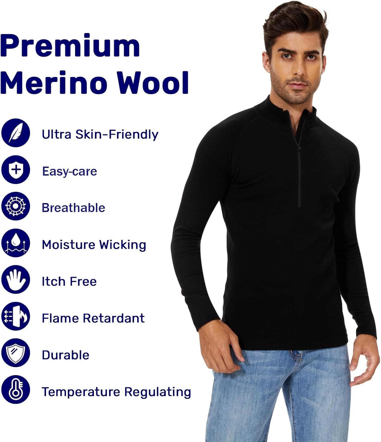 MERINNOVATION Merino Wool Base Layer for Mens - Wool Half Zip Sweater Long Sleeve Midweight Quarter Zip Thermal Men Shirt - Image 3
