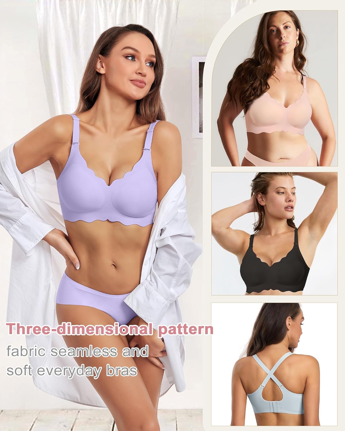 HORISUN Wireless Seamless Bras for Women No Underwire Wavy V Neck Soft Support Full Coverage Comfortable Bra - Image 6