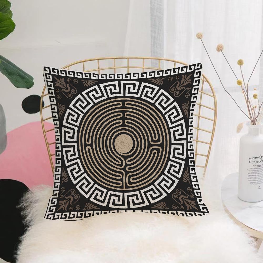 HYMSXW Cushion Cover,Throw Pillow Case Home Decorative for Living Room Bedroom Sofa Chair 20X20 Inch,Greek Key, Greek Fret and Wave Pattern on Dark Background Vintage Retro Swirls,Pillowcase 50X50cm