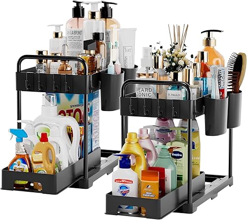 USFU Organizadores y almacenamiento debajo del fregadero para cocina y baño, impermeable y resistente, estante organizador de suministros de