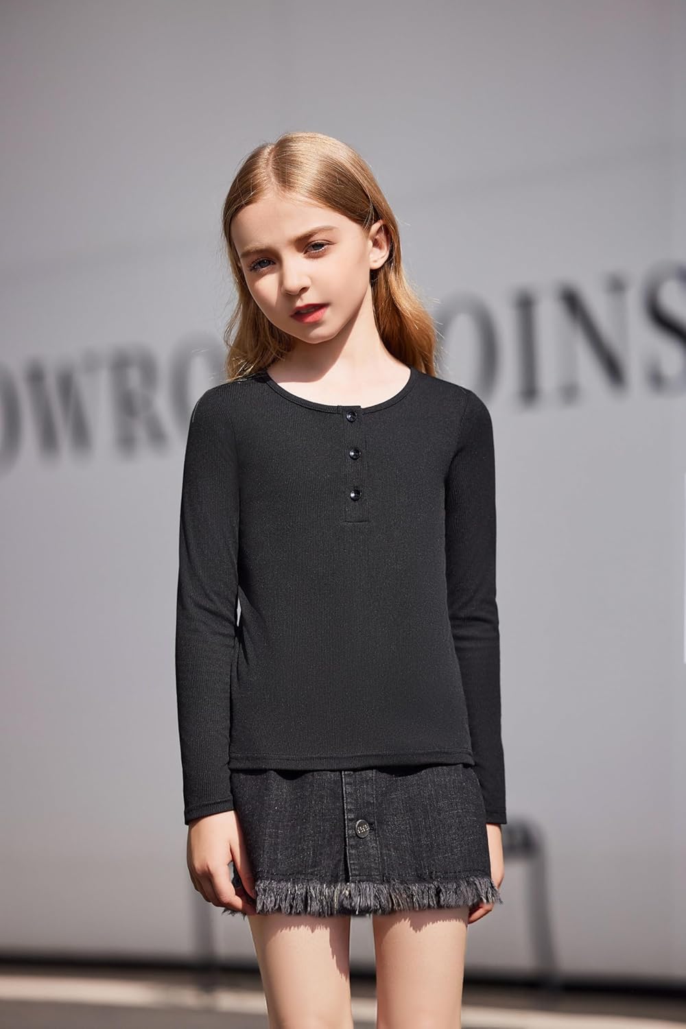 Arshiner 2 Pack Girls Long Sleeve Henley T Shirts Button Down Slim Fit Tops Round Neck Ribbed Knit Shirts - Image 2