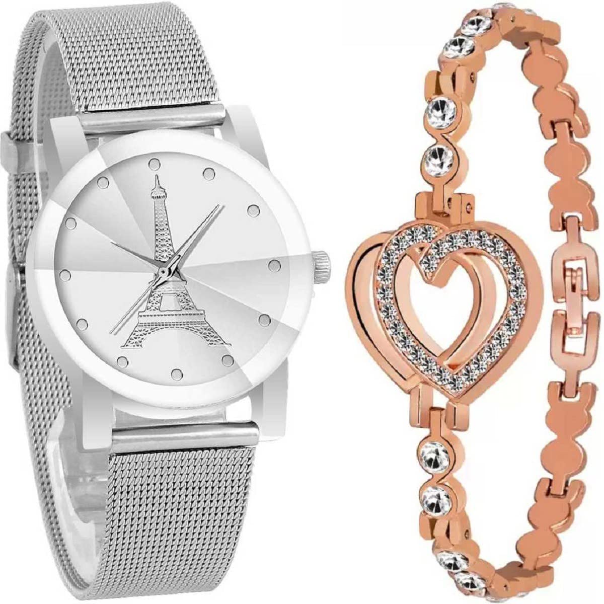 DKEROAD Analog Stainless Steel White Strap Watch for Girls | Casual-Party-Wedding-Formal-Sports | - Model525 (B0BGRVYSPF) Amazon Price History, Amazon Price Tracker