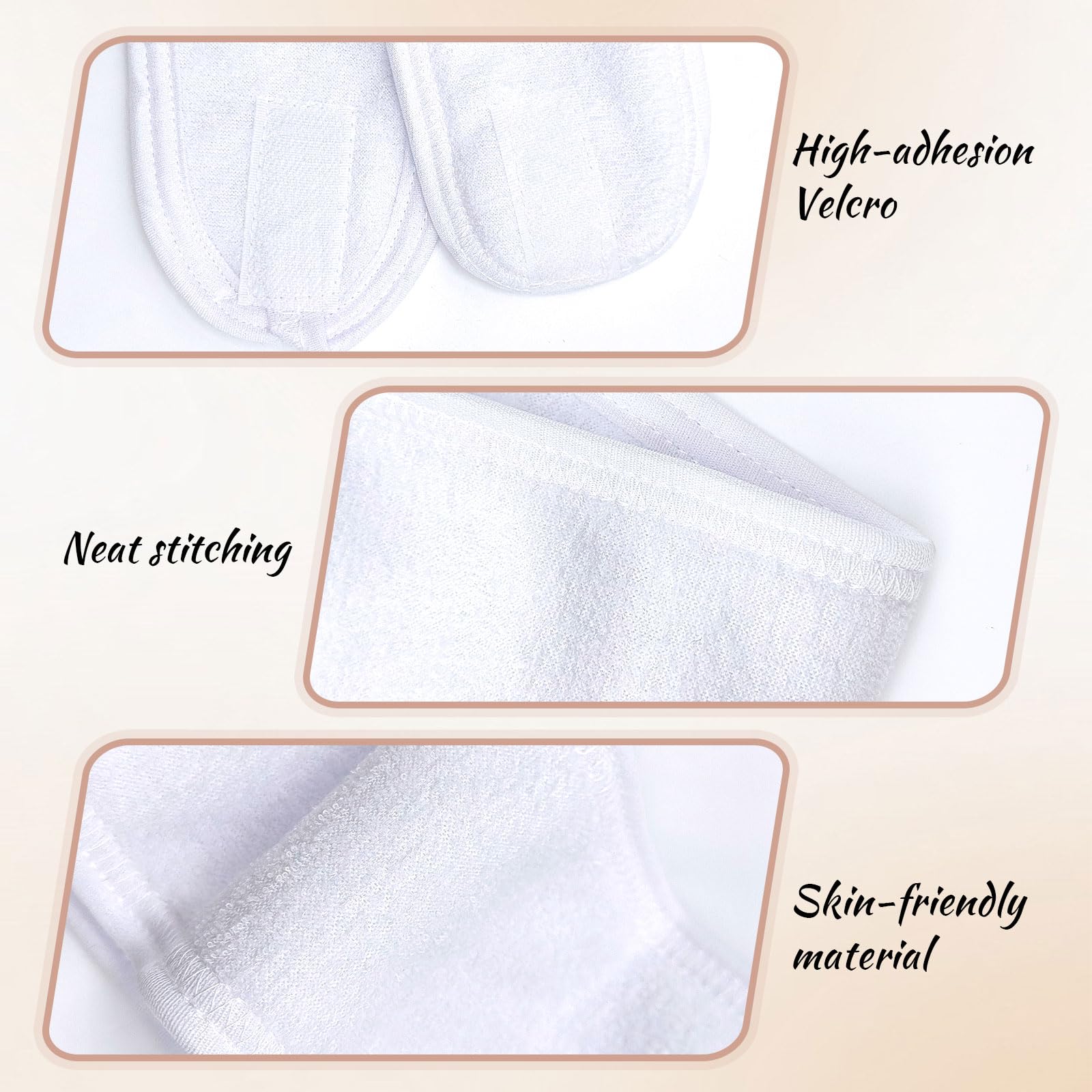 TUONYIS 6 Pcs Spa Facial Headband,Facial Women Makeup Hairband,Skincare Hair Band Towel Headband With Adjustable Magic Sticker (White - Image 3